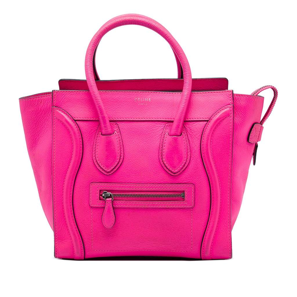 Celine Micro Drummed Calfskin Luggage Tote Pink Leather Good - Front View