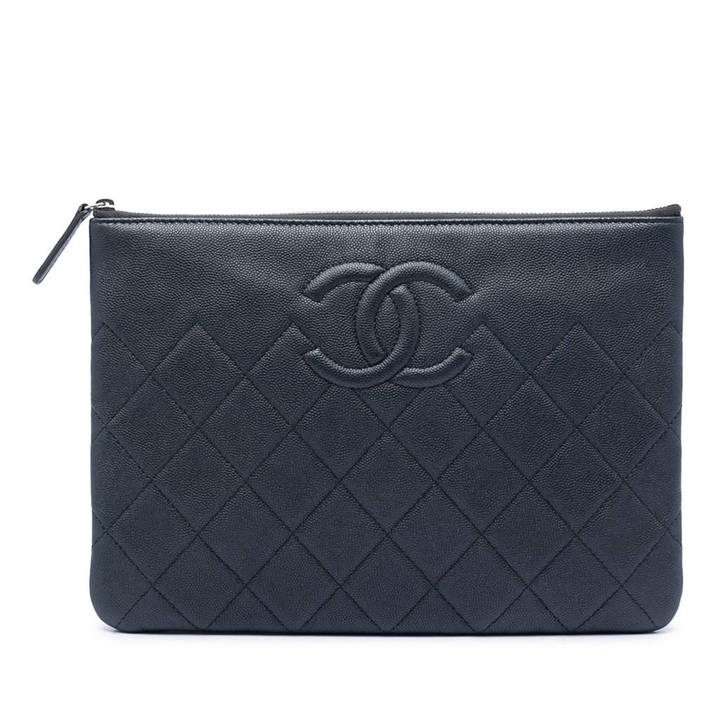 Chanel Medium CC Quilted Caviar O Case Clutch Black Leather Very good condition - Front View