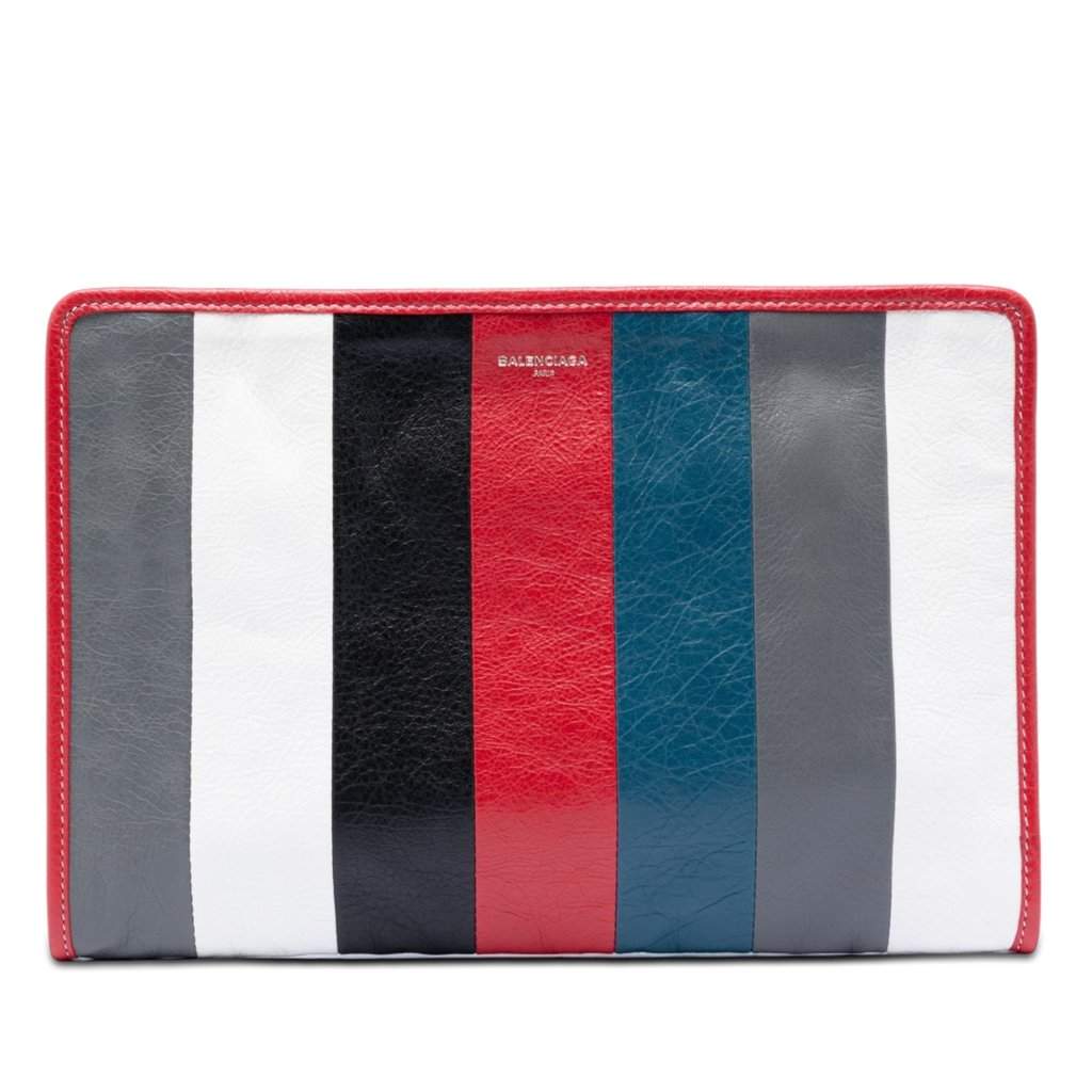 Balenciaga Lambskin Striped Bazar Clutch Grey Leather Very good condition - Front View