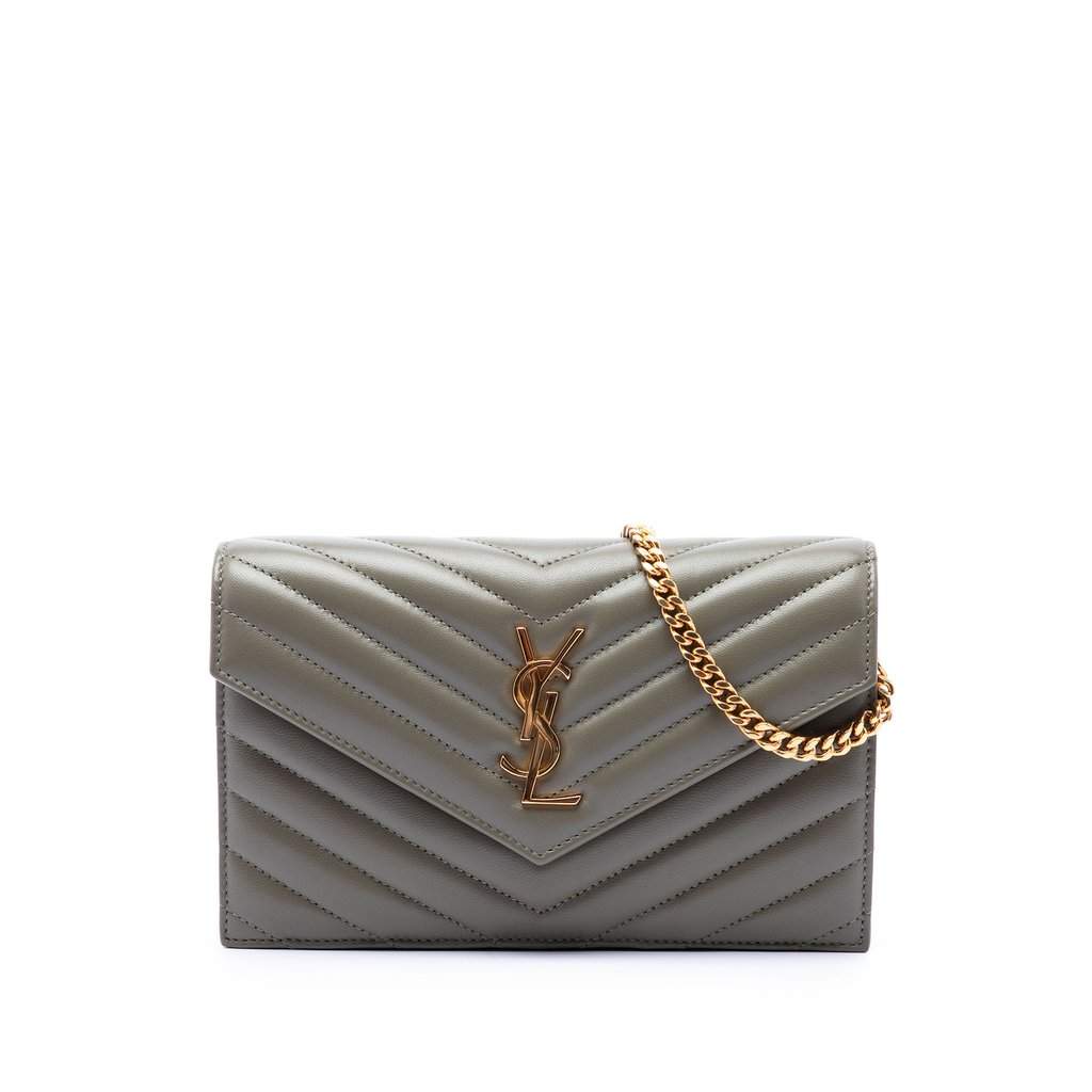 Saint Laurent Chevron Lambskin Monogram Envelope Chain Wallet Other Leather Very good condition - Front View
