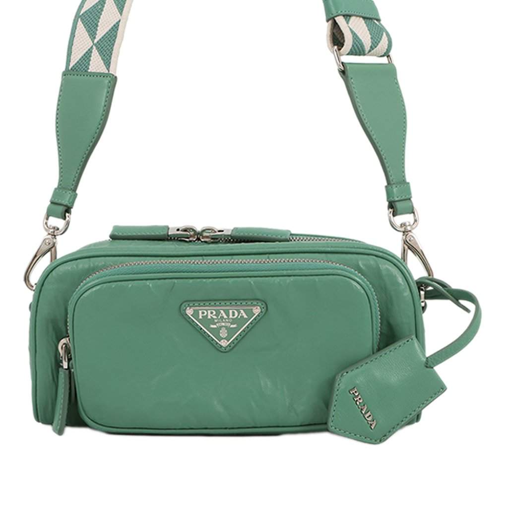 Prada Nappa Antique Multi Pocket Crossbody Green Leather Very good condition - Front View