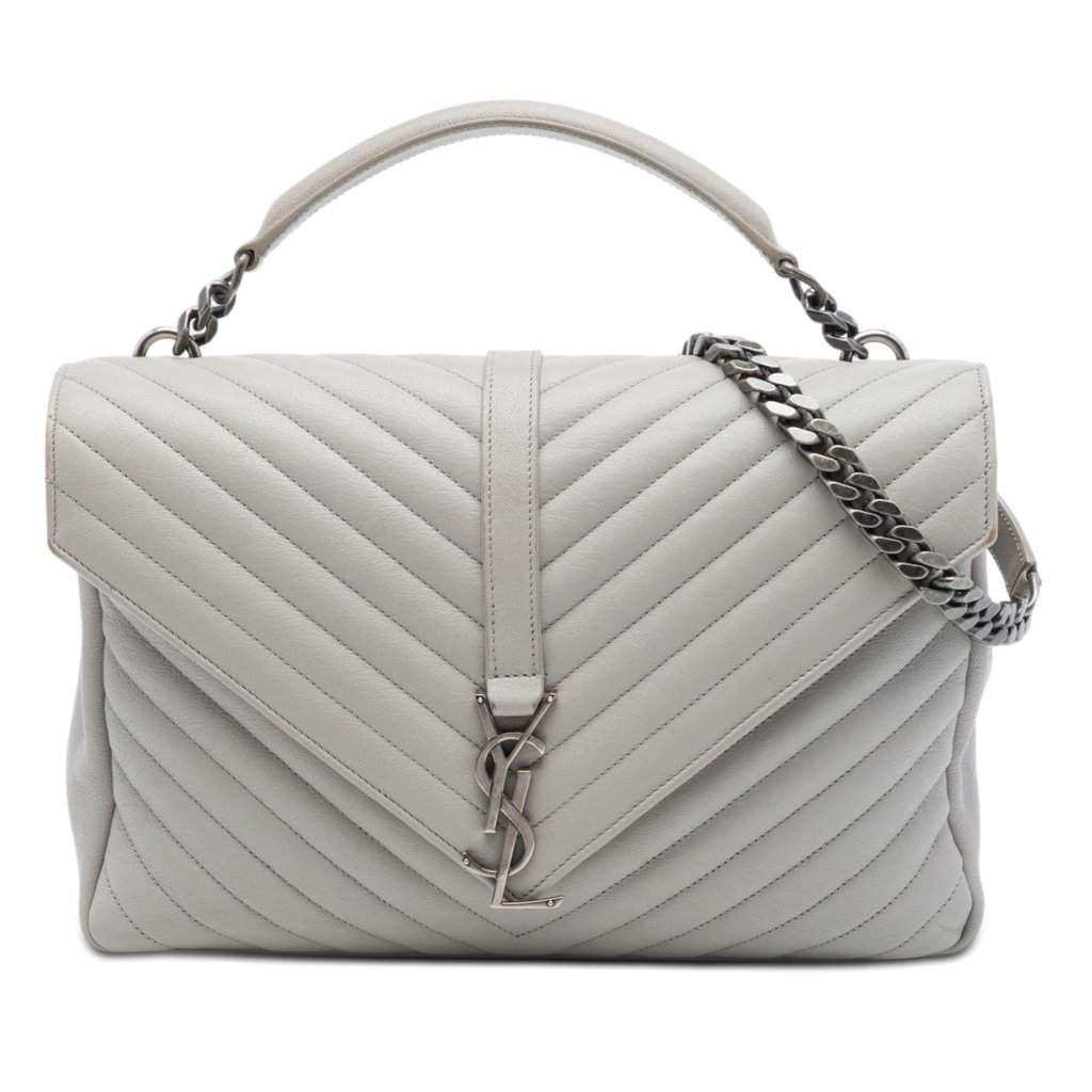Saint Laurent Large Chevron Sheepskin Monogram College Satchel MultiColor Leather Very good condition - Front View