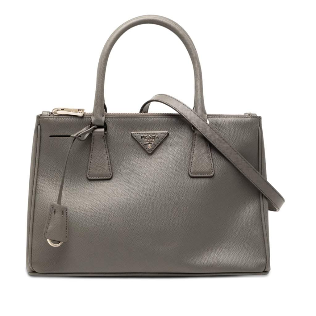 Prada Medium Saffiano Lux Galleria Double Zip Satchel Green Leather Very good condition - Front View