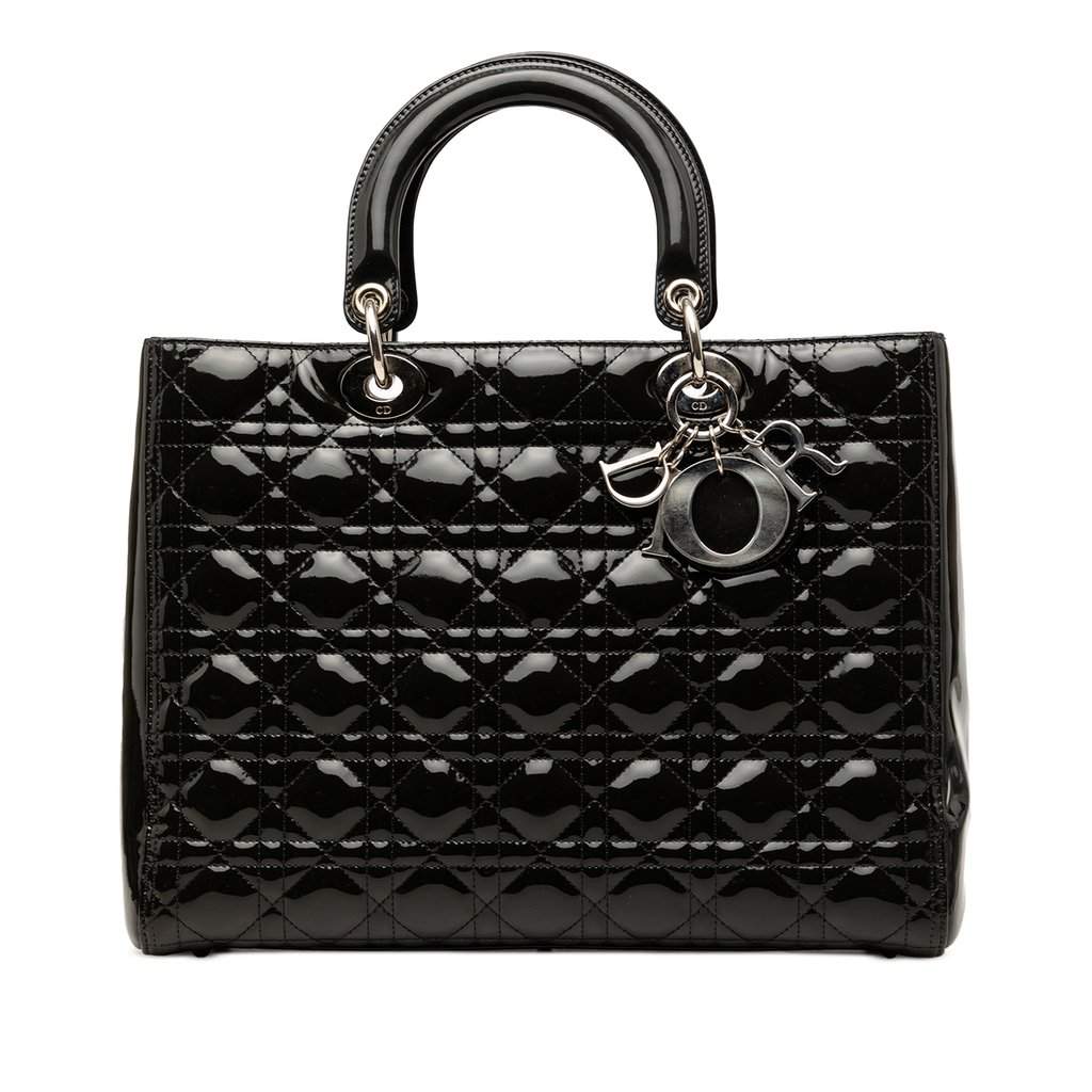 Dior Large Patent Cannage Lady Dior Black Leather Very good condition - Front View