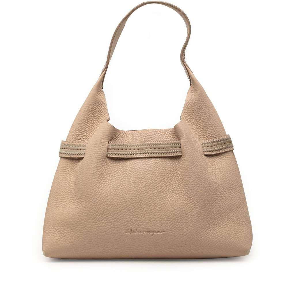 Ferragamo Grained Leather Shoulder Bag Brown Leather Very good condition - Front View