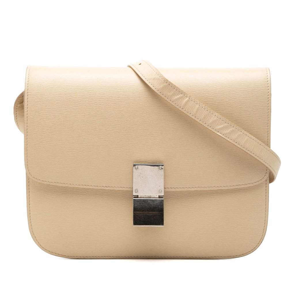 Celine Medium Calfskin Classic Box Beige Leather Very good - Front View