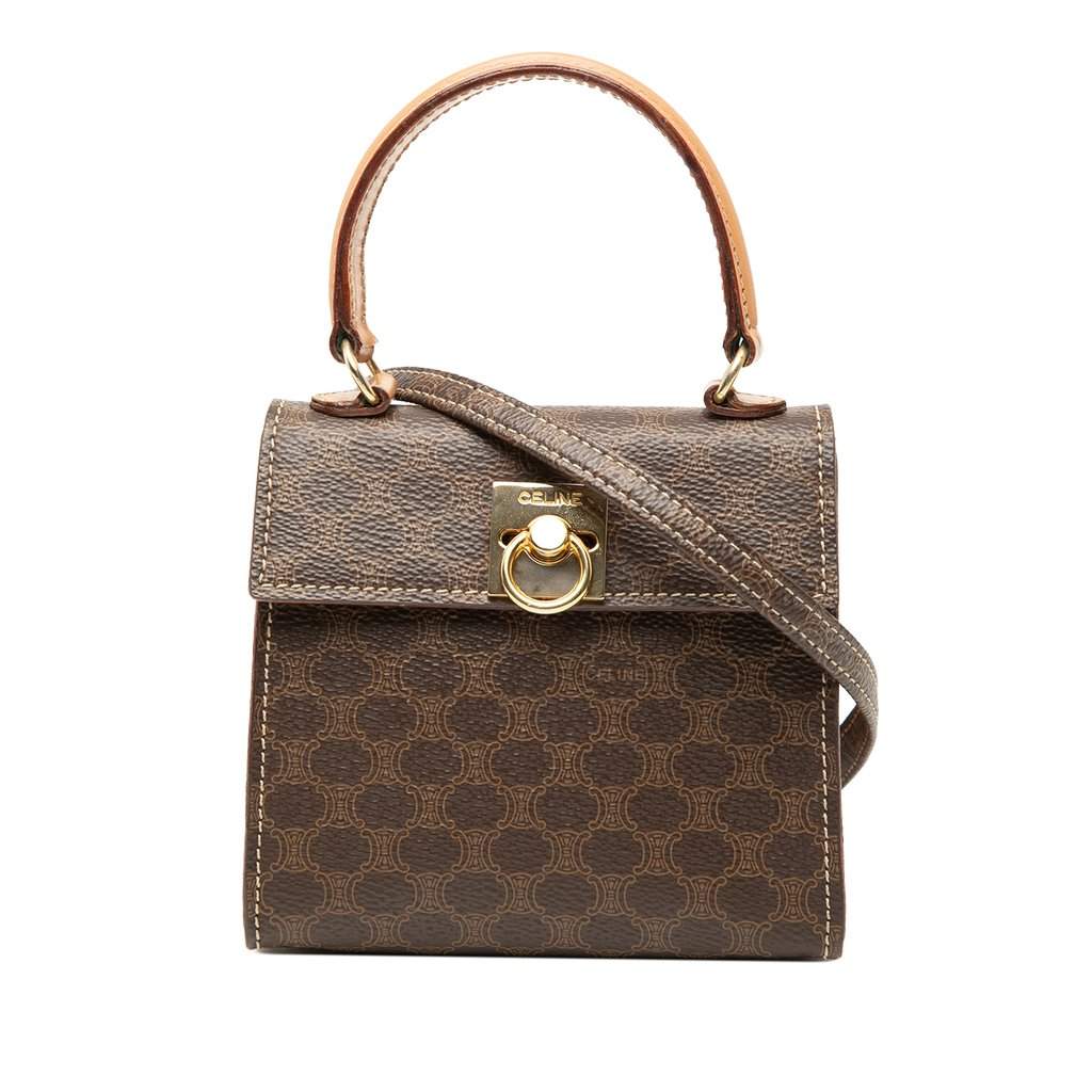 Celine Mini Macadam Coated Canvas Top Handle Bag Brown Very good - Front View