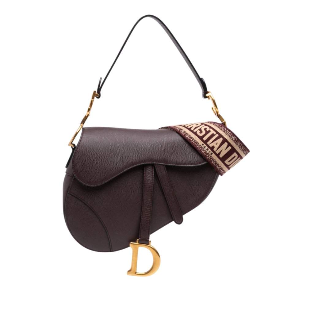 Dior Mini Grained Calfskin Saddle Bag Brown Leather Very good condition - Front View