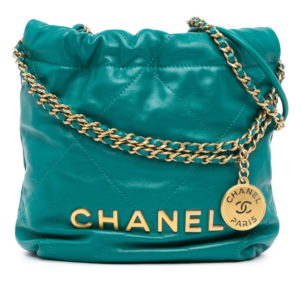 Chanel Mini Shiny Calfskin 22 Handbag Green Leather Very good condition - Front View