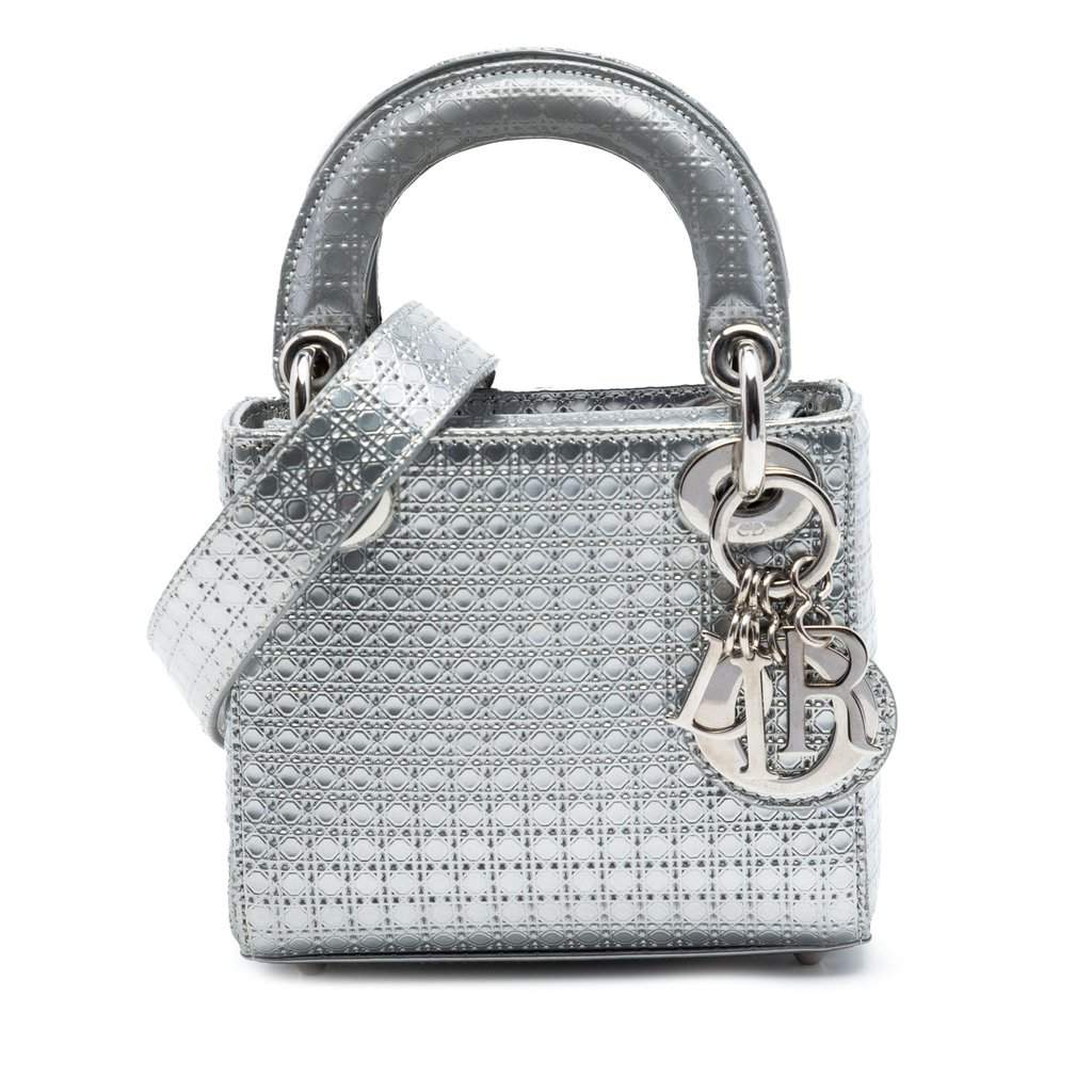 Dior Micro Metallic Patent Microcannage Lady Dior Silver Leather Very good - Front View