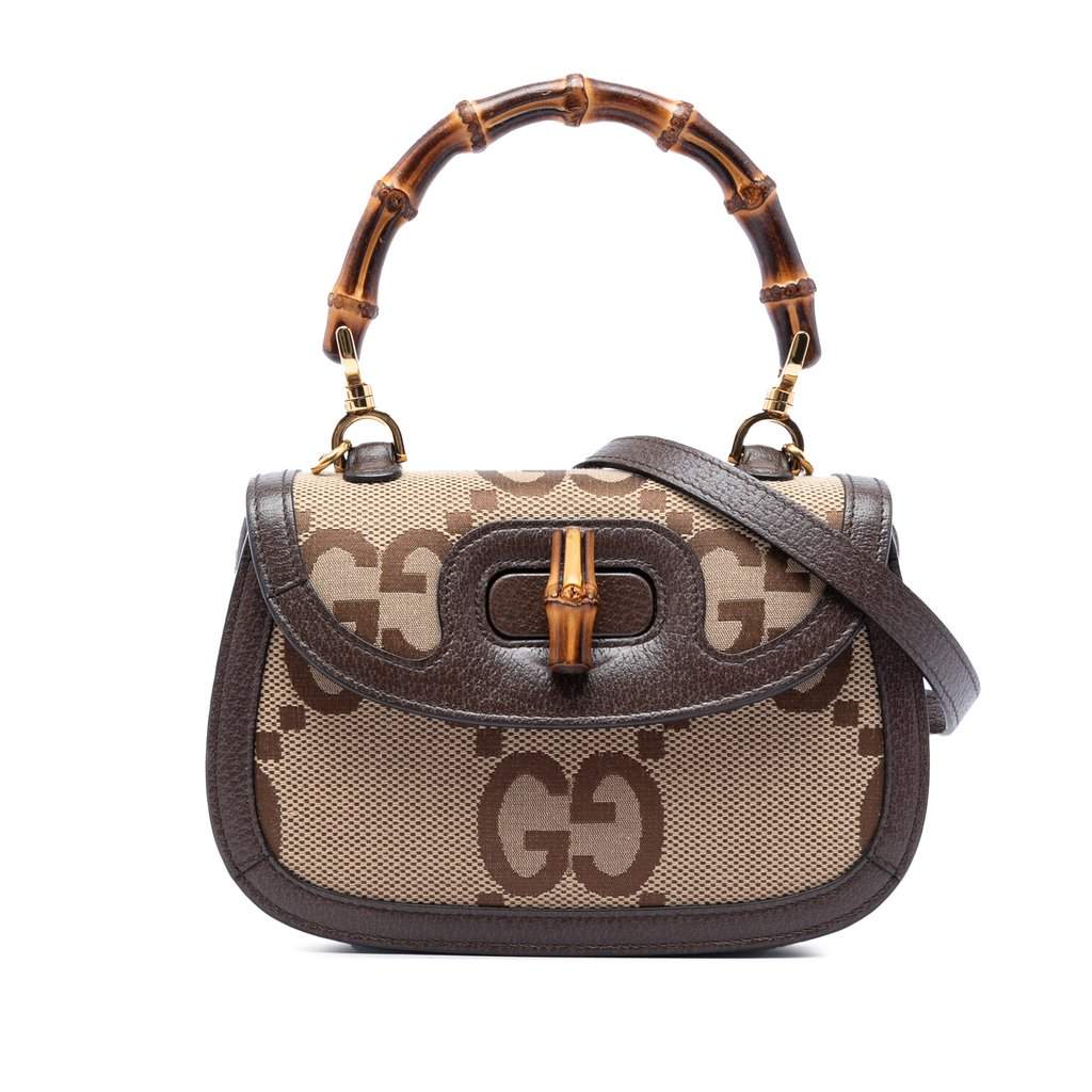 Gucci Small Jumbo GG Canvas Bamboo 1947 Top Handle Bag Beige Very good condition - Front View