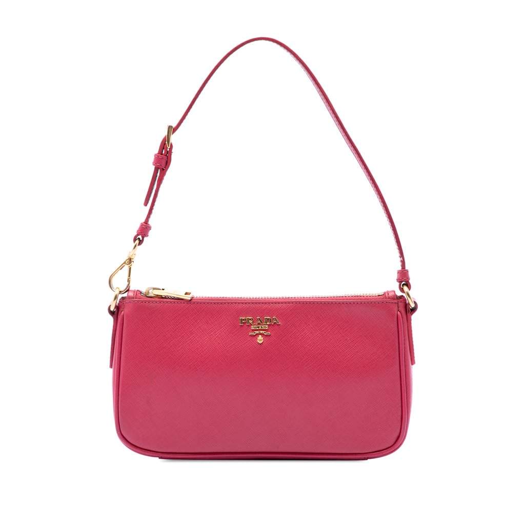 Prada Saffiano Shoulder Bag Pink Leather Good - Front View