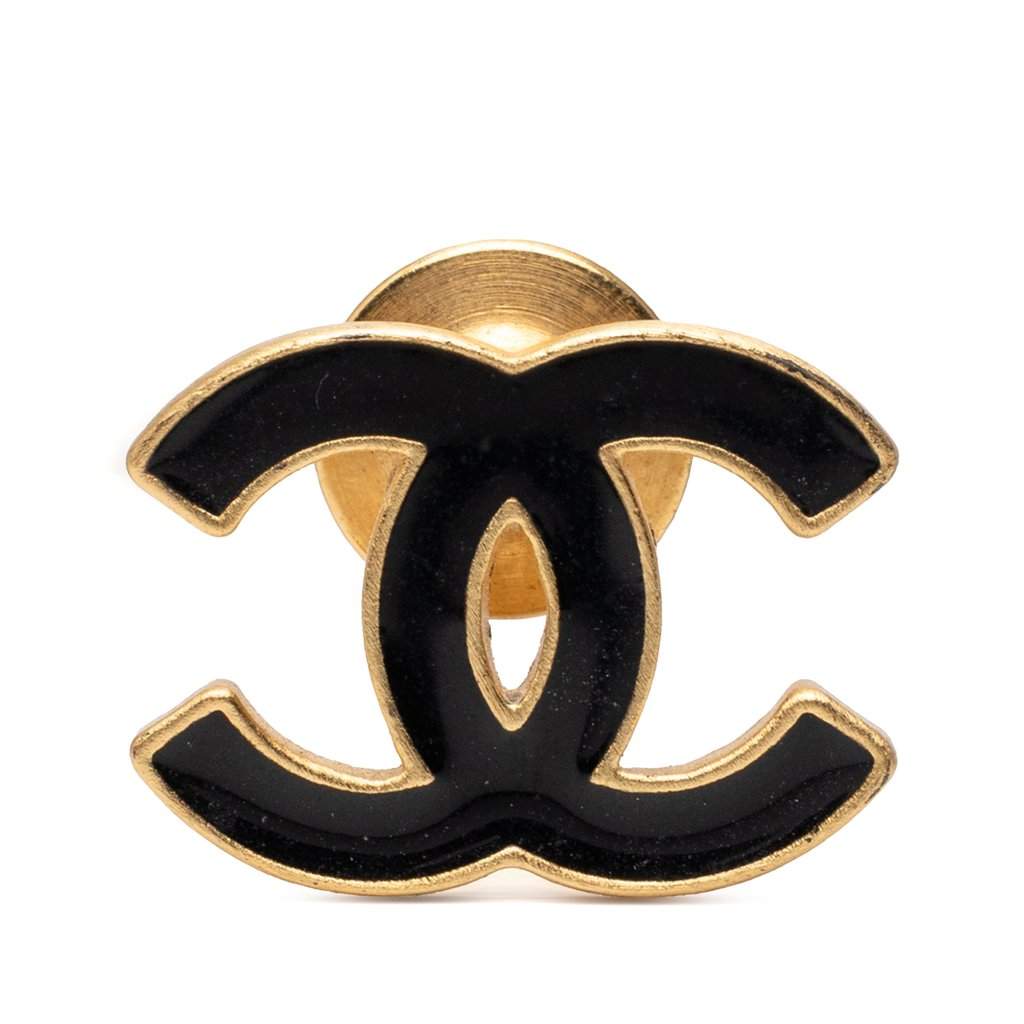 Chanel CC Gold Plated Enamel Pin Brooch Gold Metal Very good condition - Front View