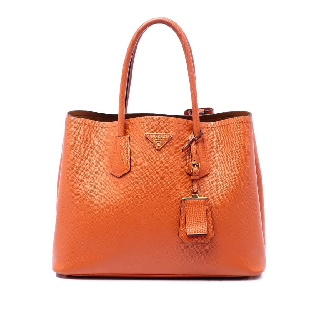 Prada Medium Saffiano Cuir Double Handle Satchel Orange Leather Very good - Front View