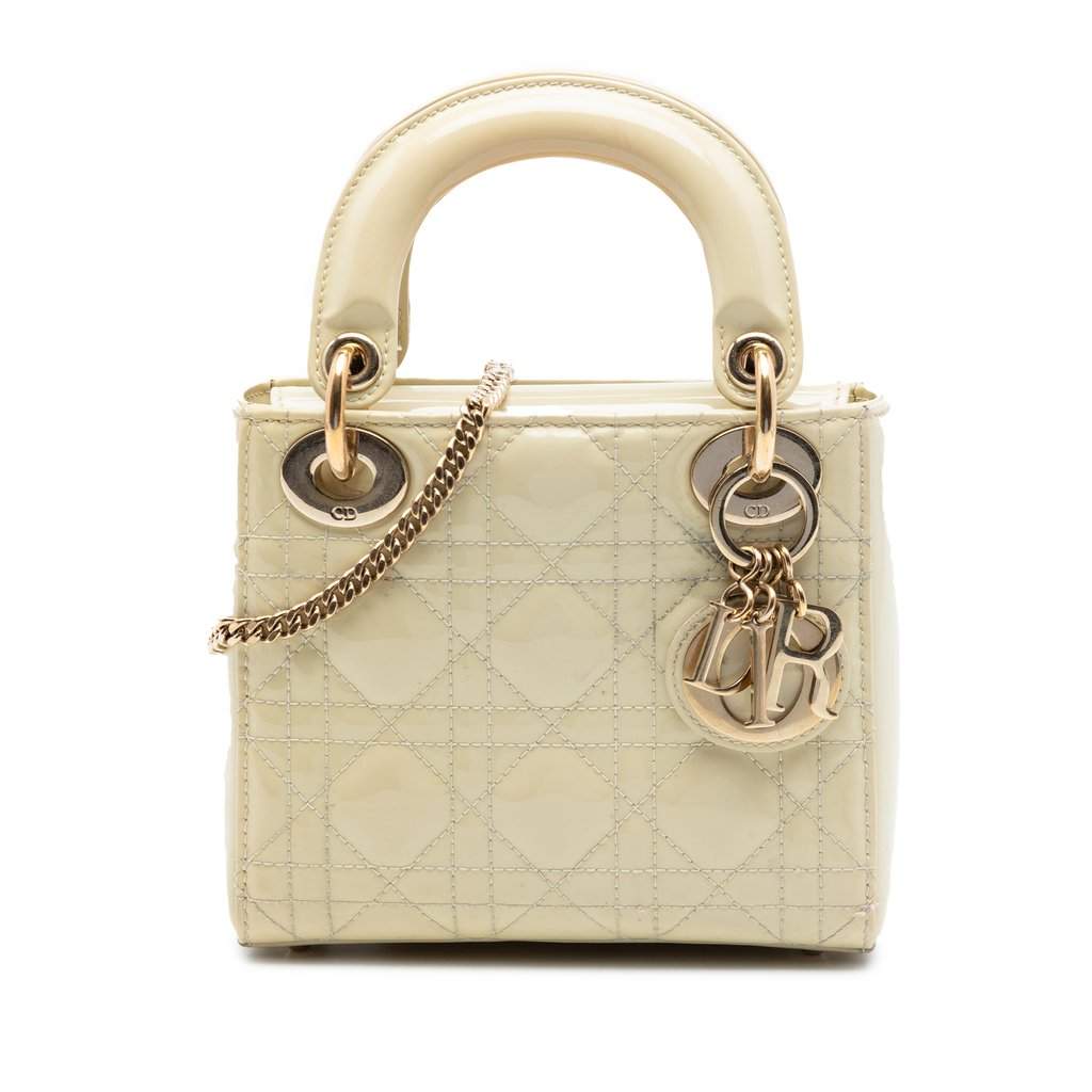Dior Mini Patent Cannage Lady Dior Beige Leather Very good condition - Front View