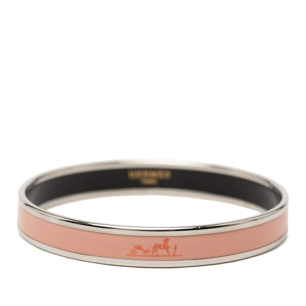 Hermès Narrow Caleche Enamel Bangle 65 Pink Metal Very good condition - Front View