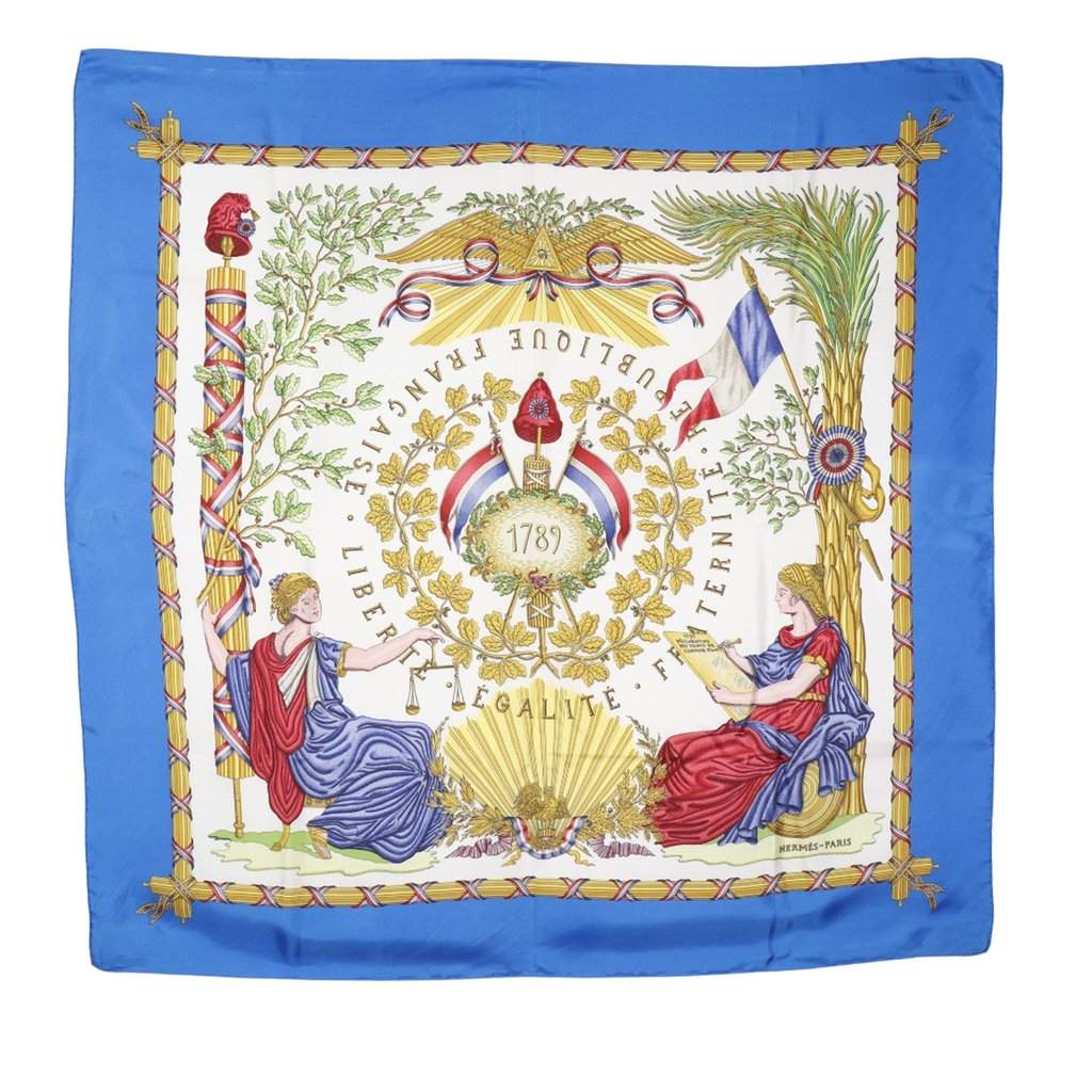 Hermès Republique Francaise Liberte Egalite Fraternite 1789 Silk Scarf White Very good condition - Front View