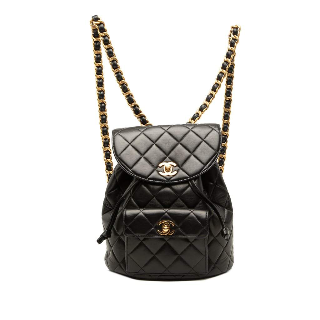 Chanel Medium Quilted Lambskin Duma Backpack Black Leather Very good - Front View