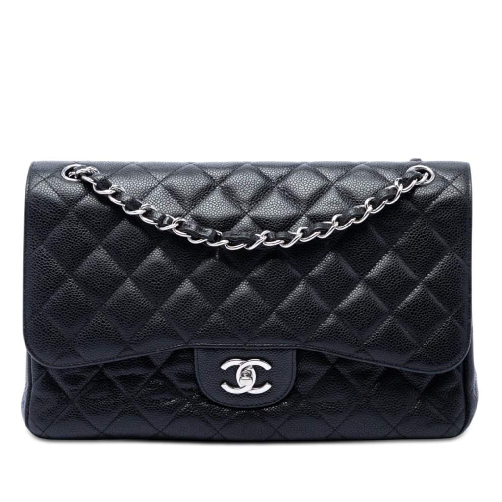 Chanel Jumbo Classic Caviar Double Flap Black Leather Very good condition - Front View