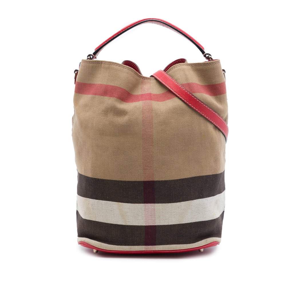 Burberry Medium Mega Check Canvas Ashby Bucket Bag Brown Very good - Front View