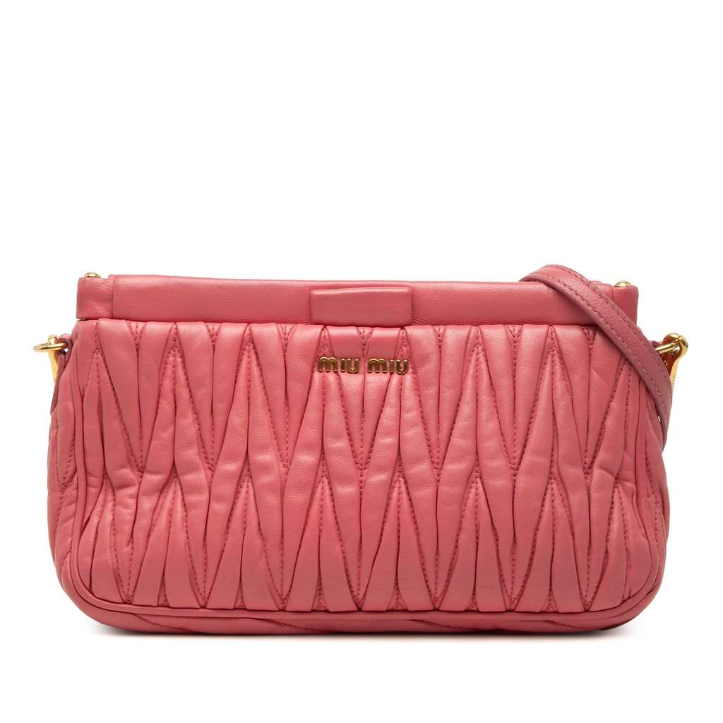 Miu Miu Matelasse Nappa Frame Shoulder Bag Pink Leather Very good condition - Front View
