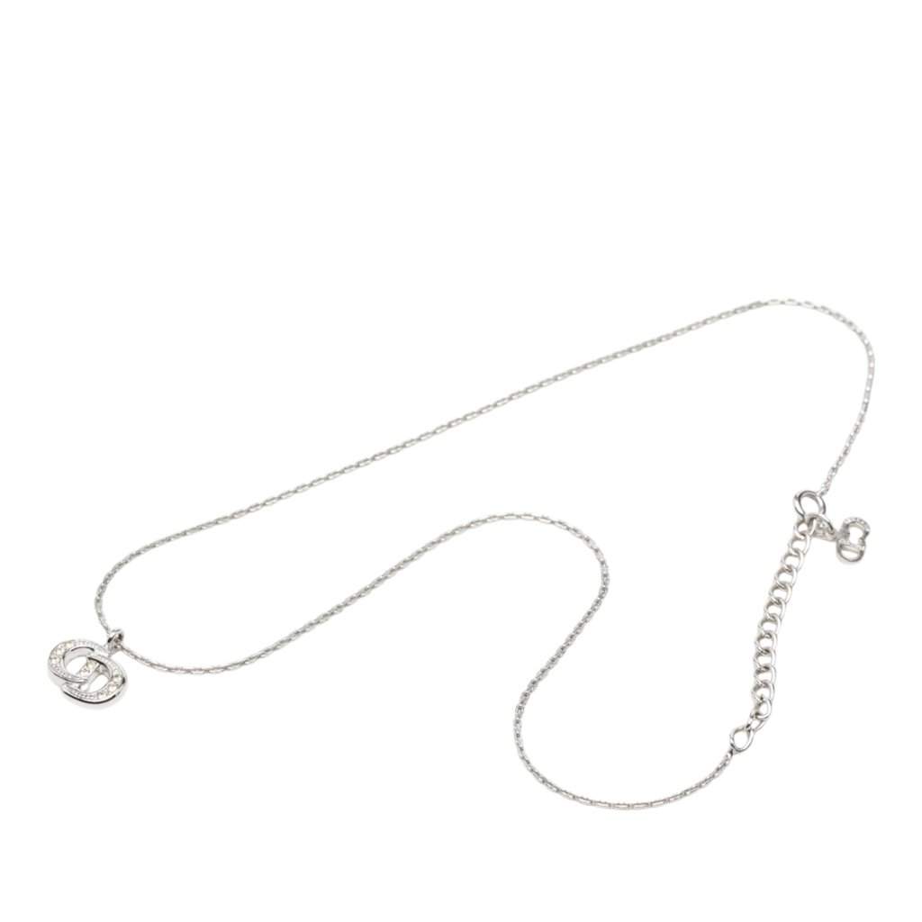 Dior Brass and Strass CD Logo Pendant Necklace Silver Metal Very good - Front View
