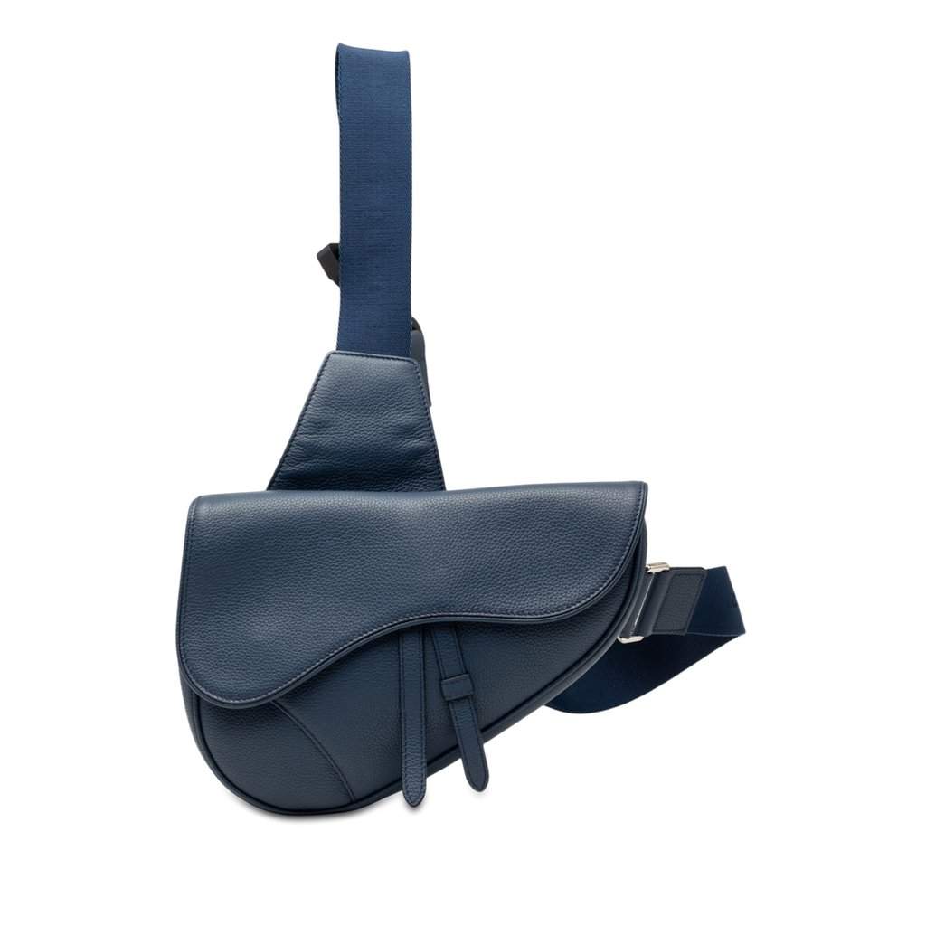 Dior Grained Calfskin Saddle Crossbody Blue Leather Very good - Front View