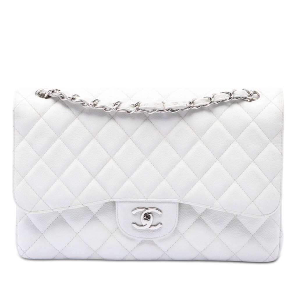 Chanel Jumbo Classic Caviar Double Flap White Leather Very good condition - Front View