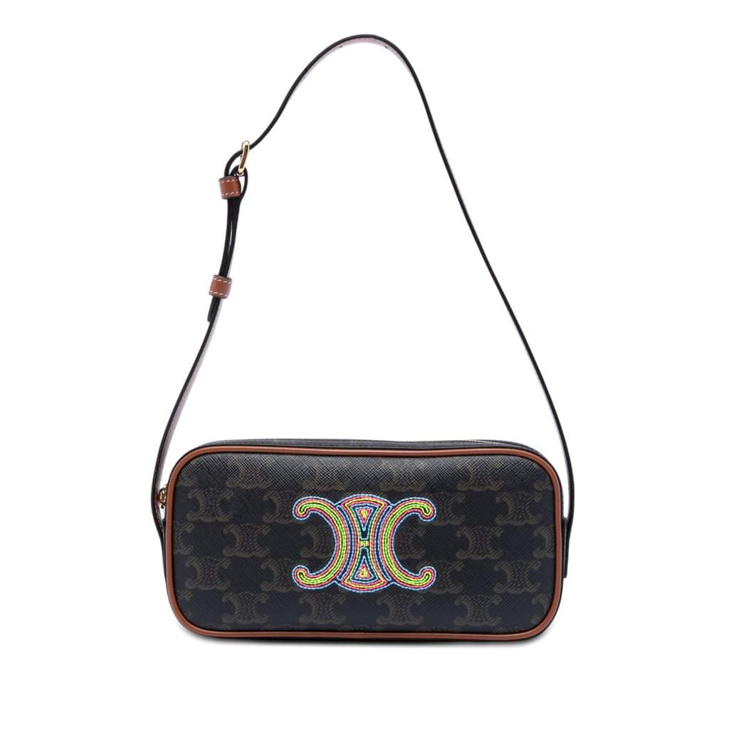 Celine Mini Triomphe Cuir Coated Canvas Camera Bag Brown Very good condition - Front View