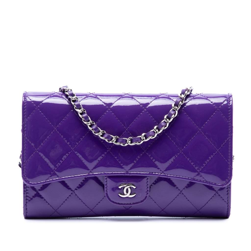 Chanel CC Quilted Patent Wallet On Chain Purple Leather Very good condition - Front View