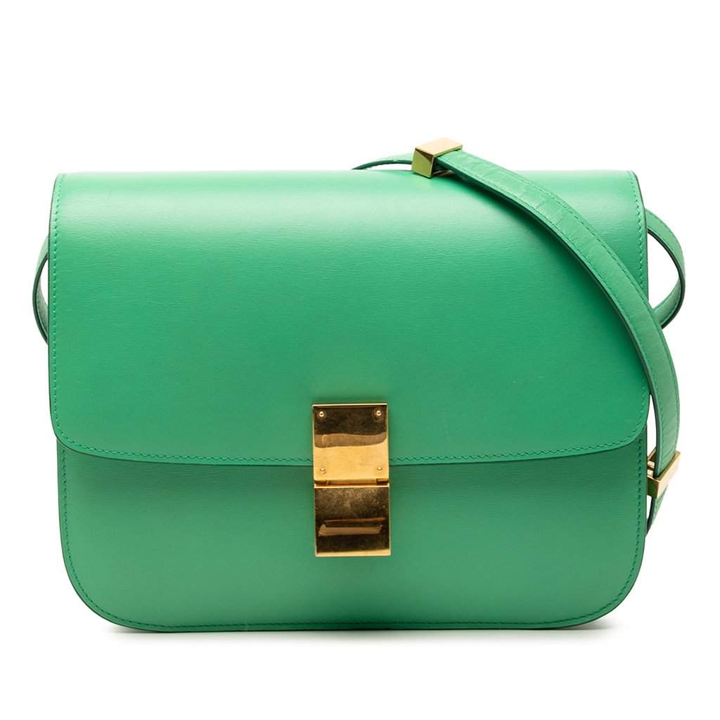 Celine Medium Calfskin Classic Box Green Leather Very good condition - Front View