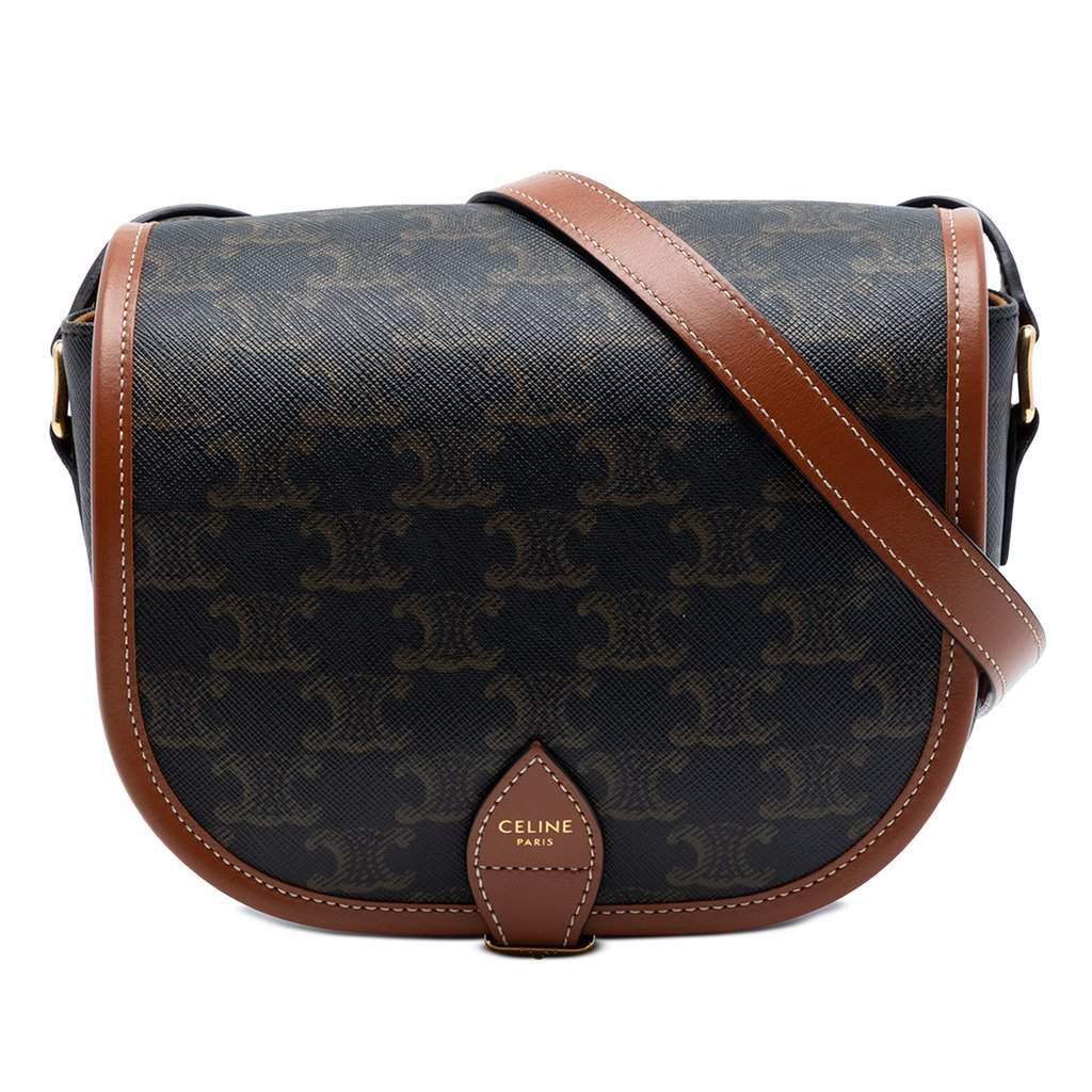 Celine Medium Triomphe Coated Canvas Folco Crossbody Brown Very good condition - Front View