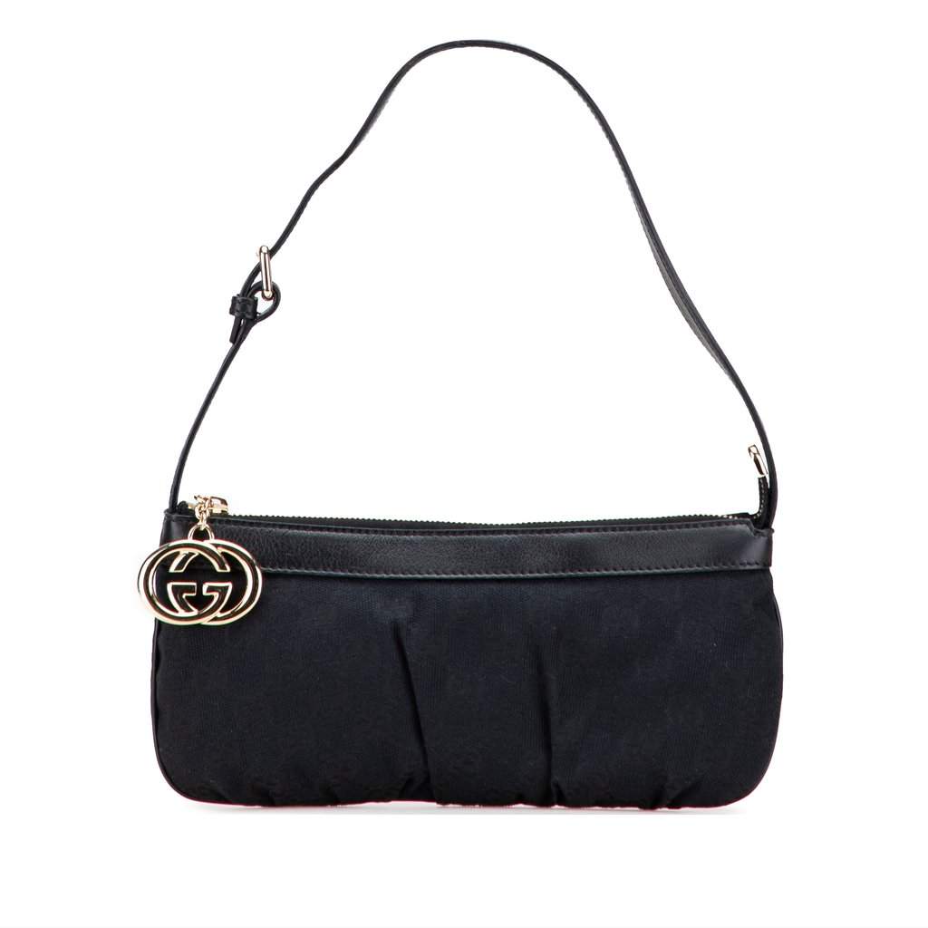 Gucci GG Canvas Interlocking G Shoulder Bag Black Very good condition - Front View