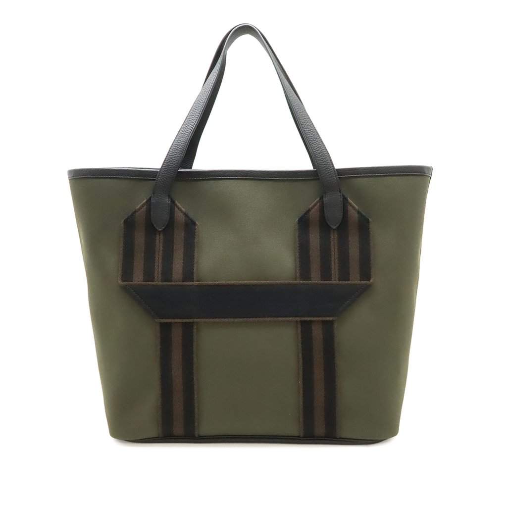Hermès Toile Militaire and Clemence Pursangle Tote Green Very good - Front View