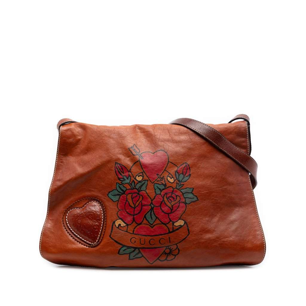 Gucci Calfskin Tattoo Heart Tribeca Crossbody Brown Leather Very good condition - Front View
