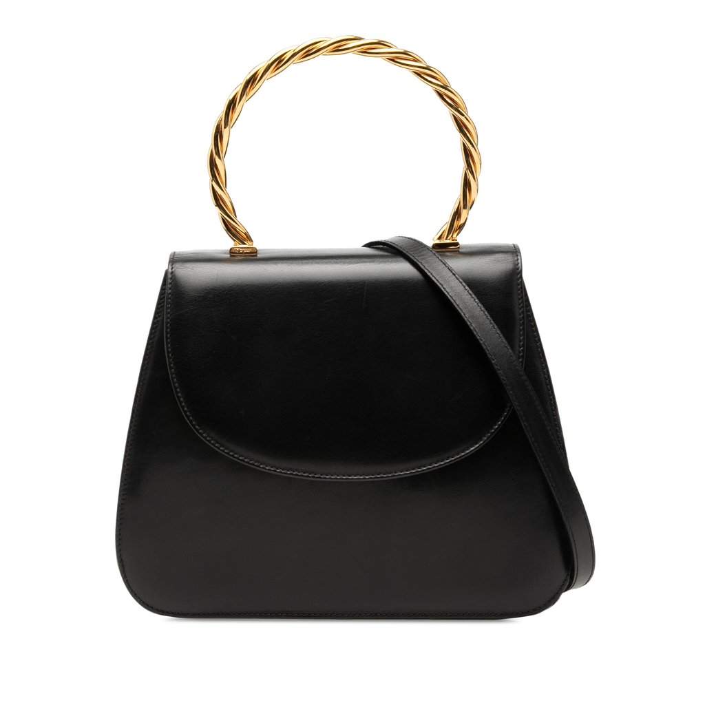 Salvatore Ferragamo Calfskin Metal Top Handle Bag Black Leather Very good condition - Front View