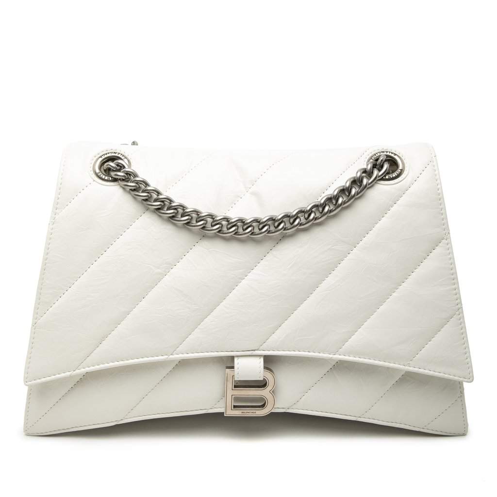 Balenciaga Medium Crushed Calfskin Chain Shoulder Bag White Leather Very good condition - Front View