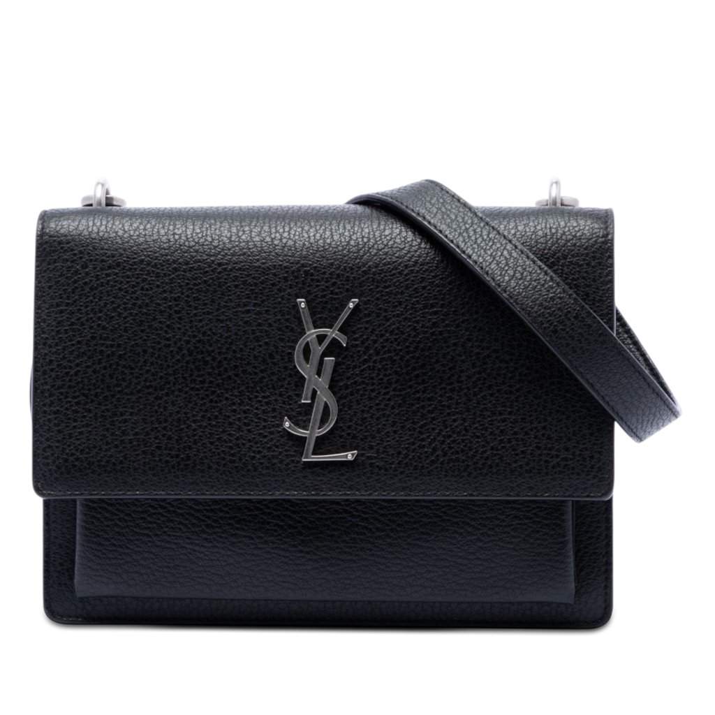 Saint Laurent Medium Grained Calfskin Monogram Sunset Crossbody Black Leather Very good - Front View