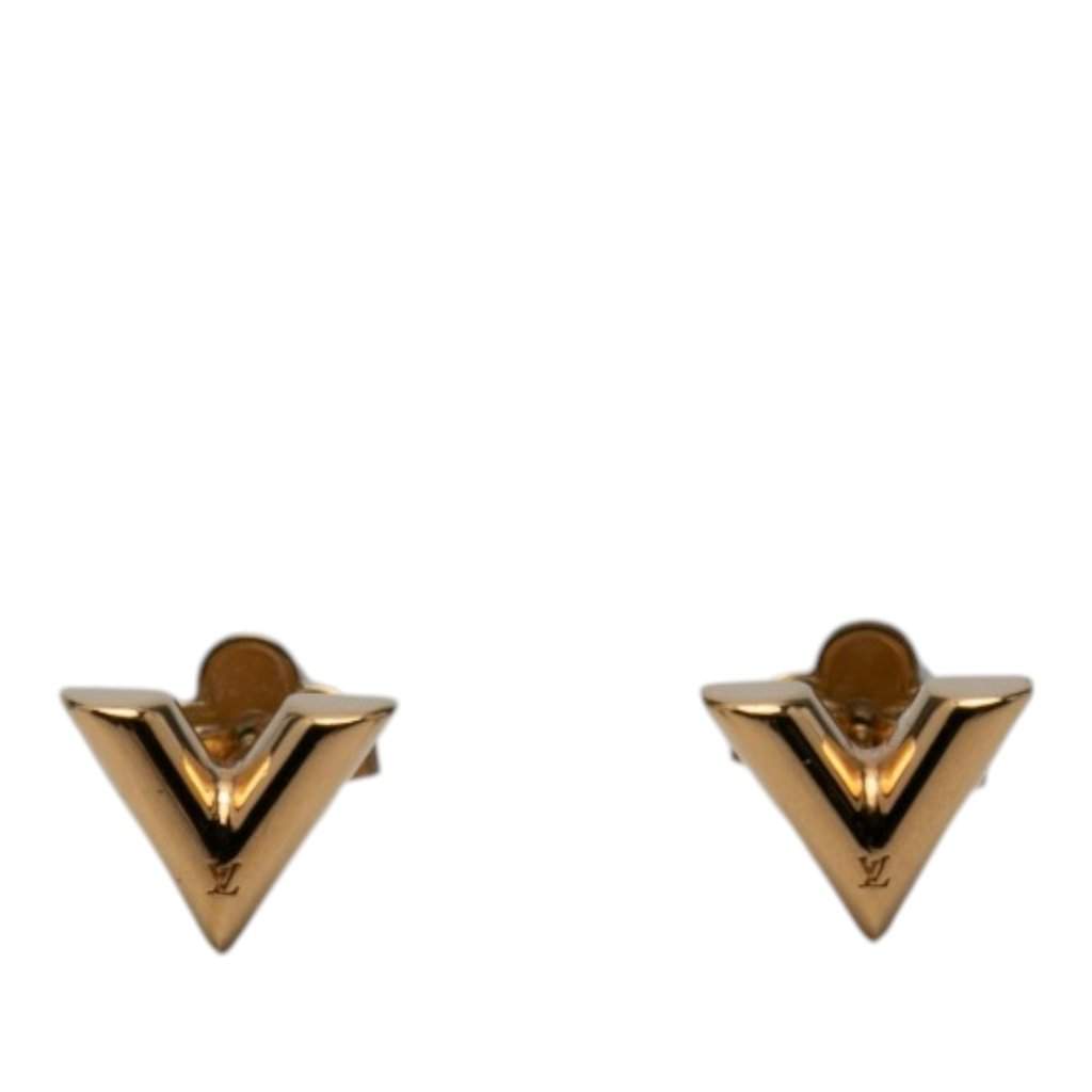 Louis Vuitton Gold Plated Essential V Stud Earrings Gold Metal Very good - Front View