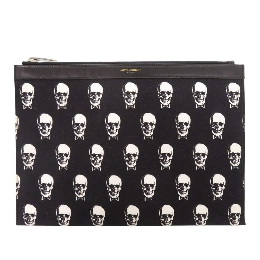 Saint Laurent Canvas Skull Print Zip Clutch Black Very good condition - Front View