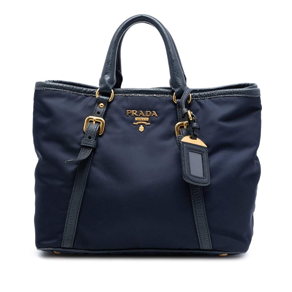 Prada Vitello Daino Trimmed Tessuto Satchel Blue Very good condition - Front View