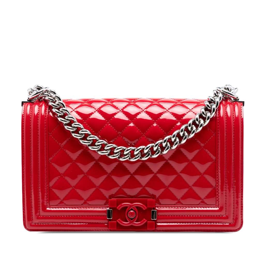 Chanel Old Medium Quilted Patent Acrylic Boy Flap Red Leather Very good condition - Front View