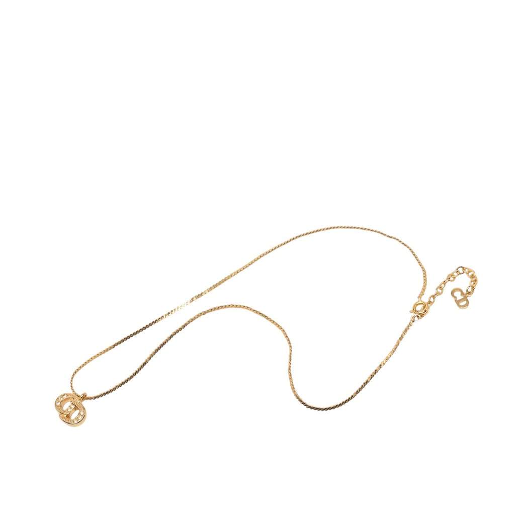 Dior Gold Plated Strass CD Logo Pendant Necklace Gold Metal Very good - Front View