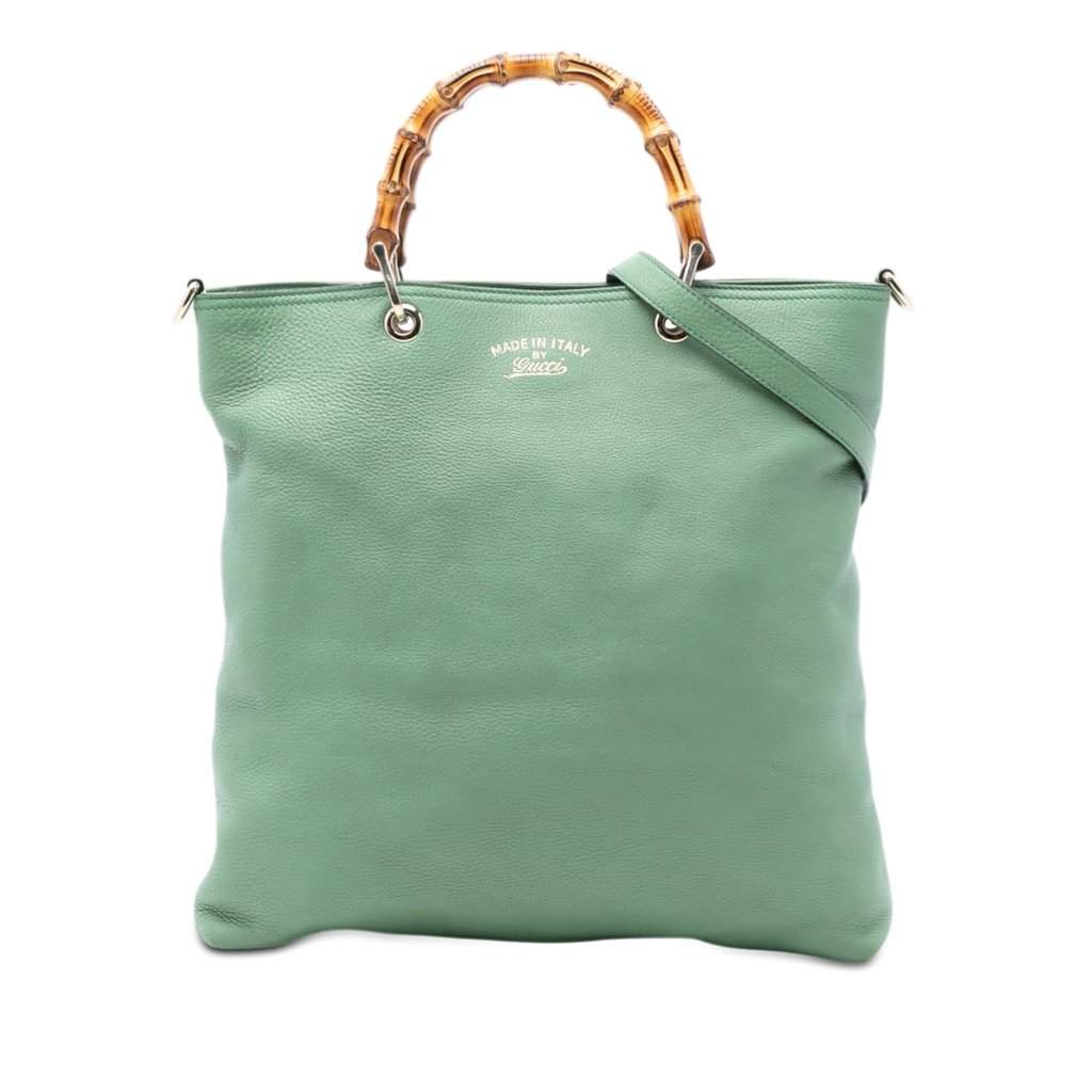 Gucci Tall Leather Bamboo Shopper Tote Green Leather Very good condition - Front View