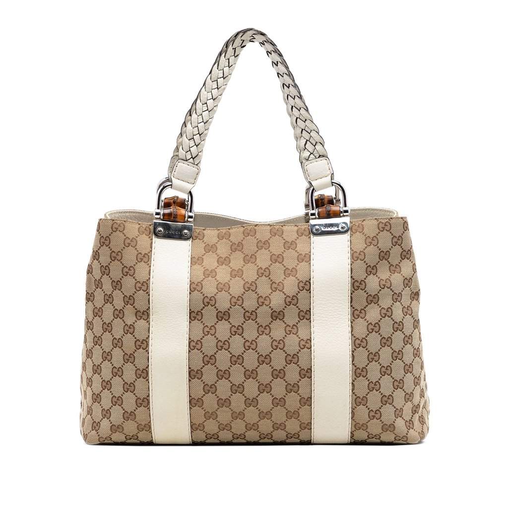 Gucci Medium GG Canvas Bamboo Libeccio Tote Beige Very good - Front View