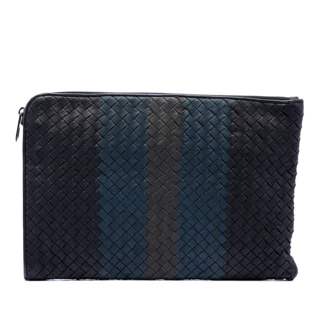 Bottega Veneta Tricolor Nappa Intrecciato Clutch Black Leather Very good condition - Front View
