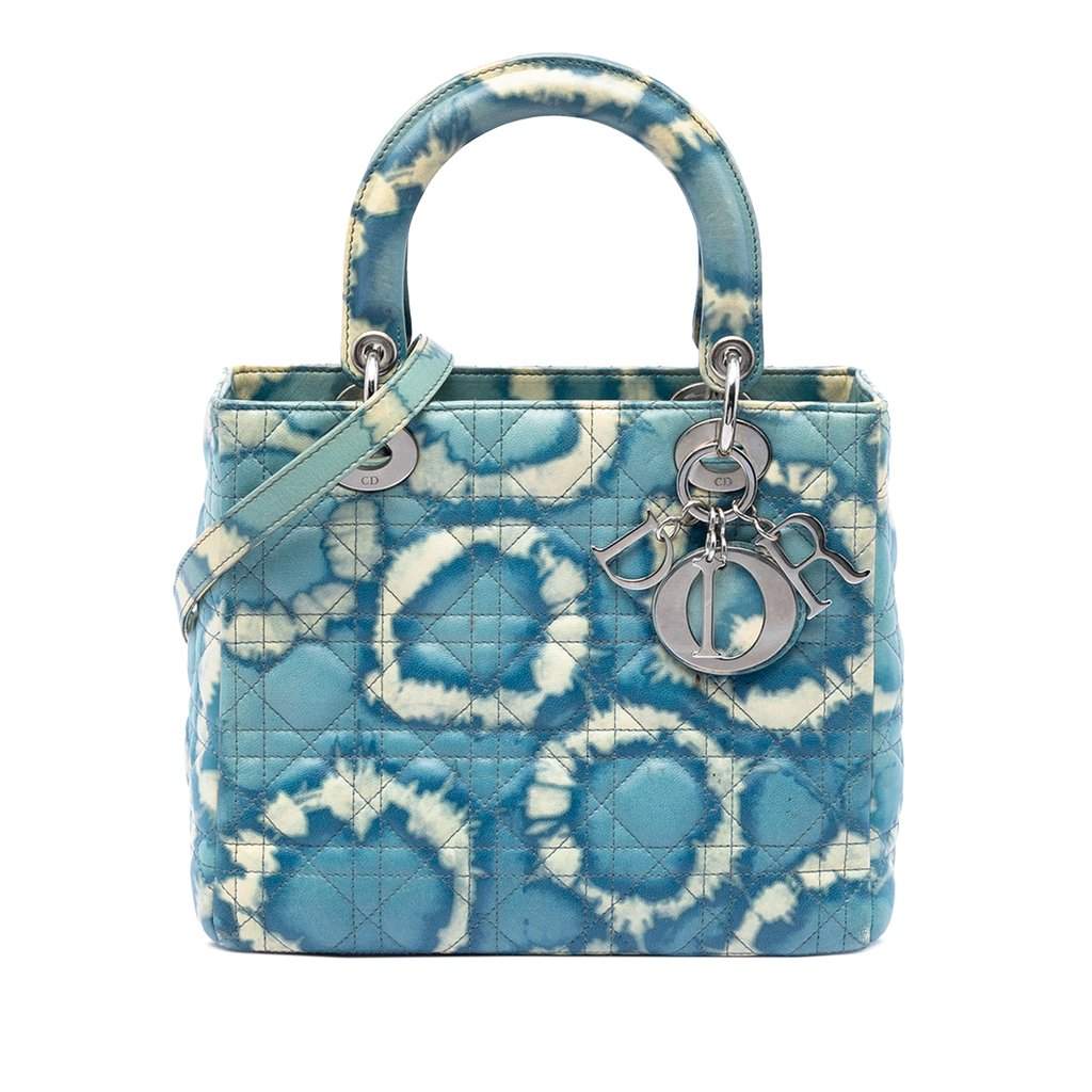 Dior Medium Calfskin Tie Dye Print Lady Dior Blue Leather Very good - Front View