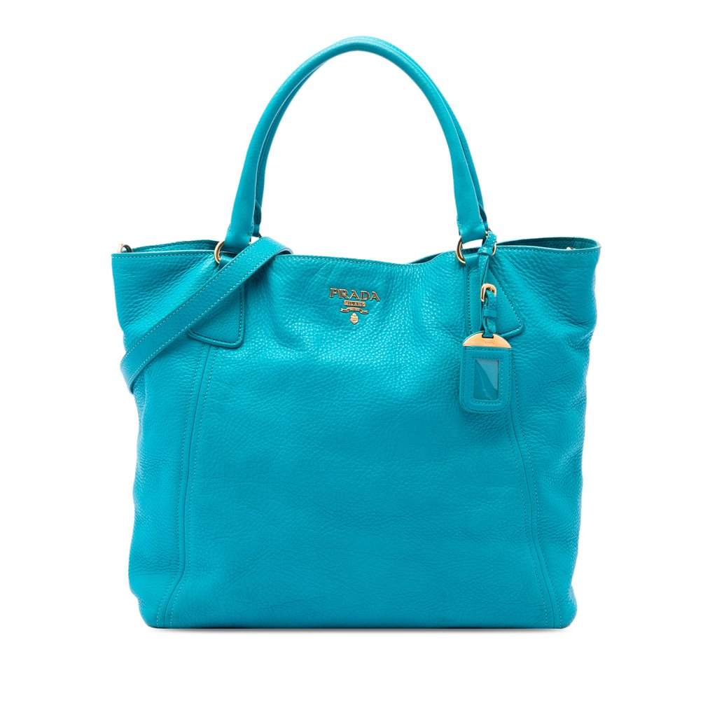 Prada Vitello Daino Open Convertible Tote Blue Leather Very good - Front View