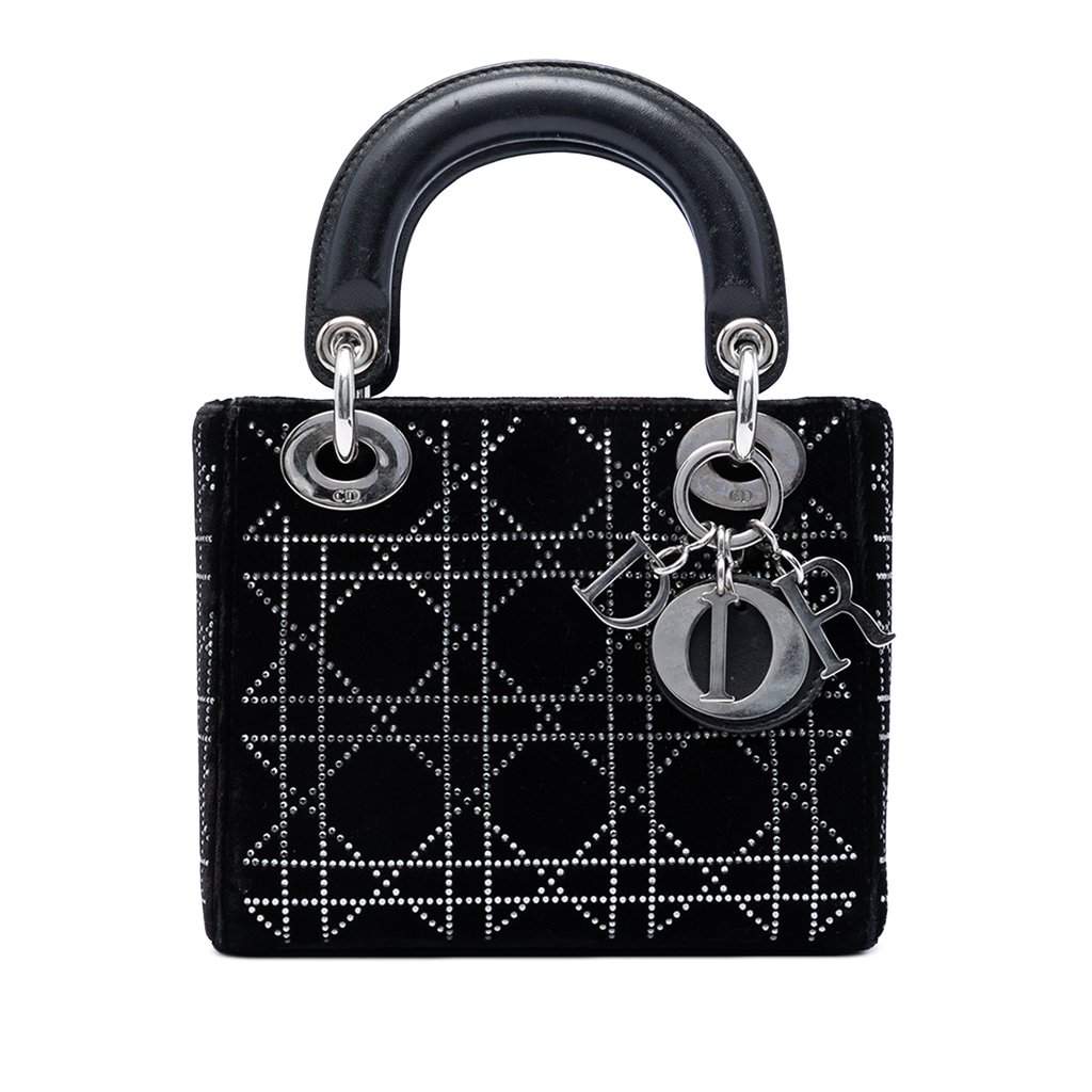 Dior Mini Satin Cannage Crystal Embellished Lady Dior Black Very good condition - Front View