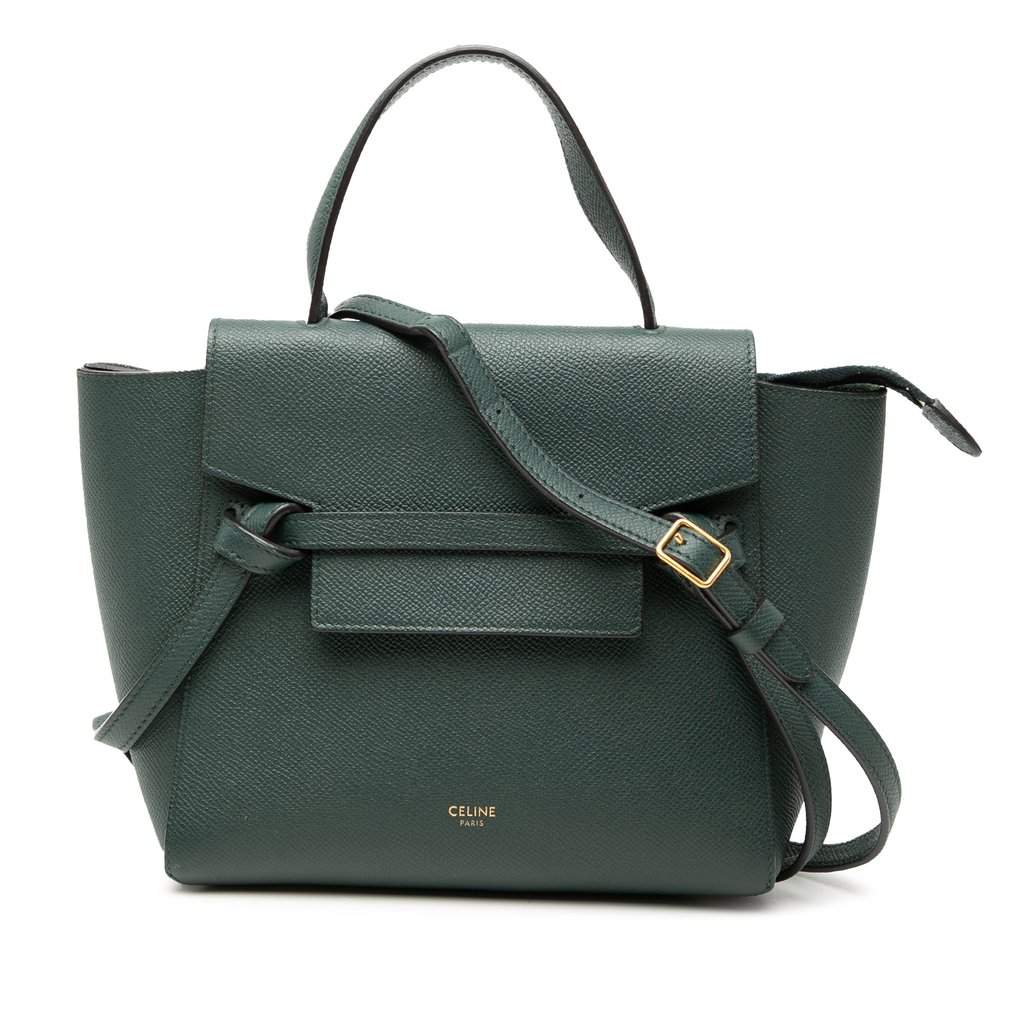 Celine Nano Grained Calfskin Belt Bag Green Leather Very good condition - Front View